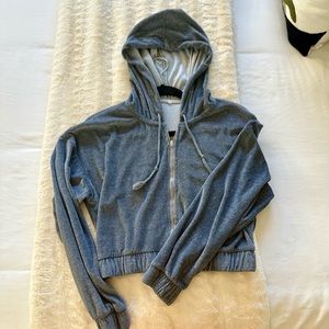 Velour Cropped Zip Up Hoodie